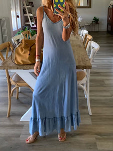 V-Neck Gradient Slim Long Casual Dress