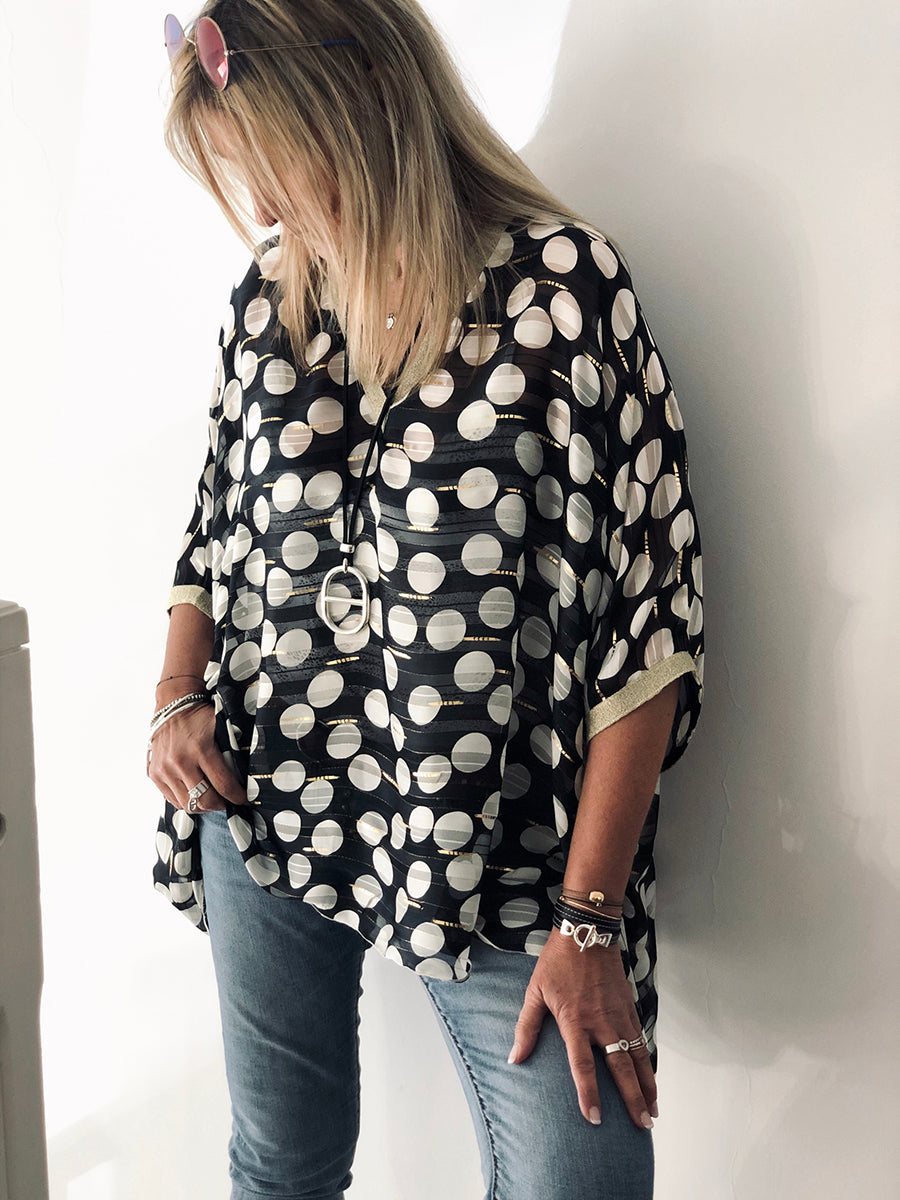 Printed V-Neck Loose T-Shirt