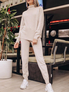 Stylish Slim Turtleneck Knitted Two-piece Suit