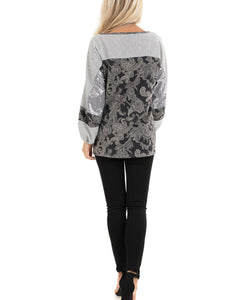 Crew Neck Long Sleeve Embroidered Blouse