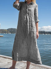 Load image into Gallery viewer, Striped Cotton and Linen Casual Dress