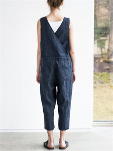 Fashionable Simple Cotton Linen Sleeveless Jumpsuits