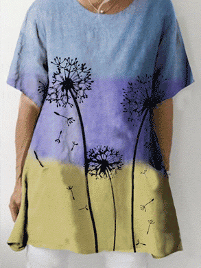 Gradient Casual Loose Dandelion Short Sleeve Top