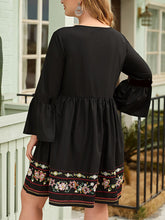 Load image into Gallery viewer, Plus Size Bell Sleeve Floral Embroidered Mini Dress