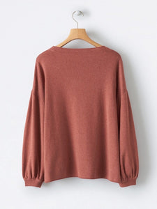 Crew Neck Casual Lantern Sleeve Knit Sweater