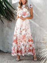 Load image into Gallery viewer, Round Neck Ruffle Print Maxi Dress