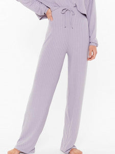 Solid Color Round Neck Knitted Top Pants Two-piece Suit