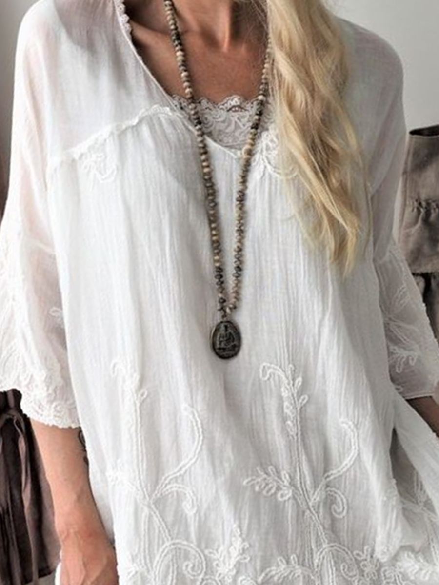 Cotton and Linen Casual Lace Dress