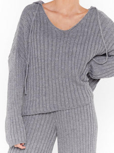 Solid Color Loose Casual Knitted Hooded Two-piece Suit