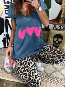 Casual Love Print Top Leopard Trousers Set