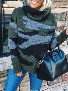 Camouflage Printed Long Sleeve Plus Size Casual Sweater