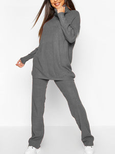 Loose Turtleneck Long Sleeve Top & Pants Knit Set