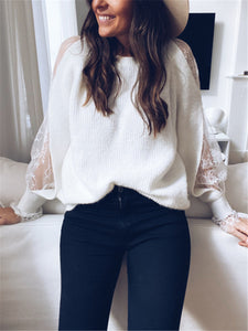 Lace Sleeve Pullover Sweater Top