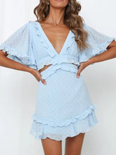 Load image into Gallery viewer, Deep V Short Sleeve Lace Backless Dress