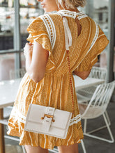 Load image into Gallery viewer, Women Bohemian Yellow Print Ruffled Mini Dress