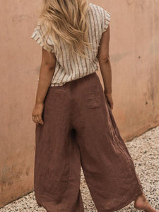 Women Loose Drawstring Linen Trousers Casual Pants