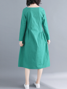 Simple Wind Asymmetrical Loose Linen Long Sleeve Dress