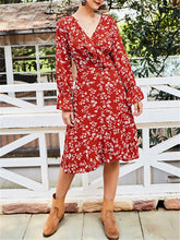 Load image into Gallery viewer, Long Sleeve V-neck Floral Dress