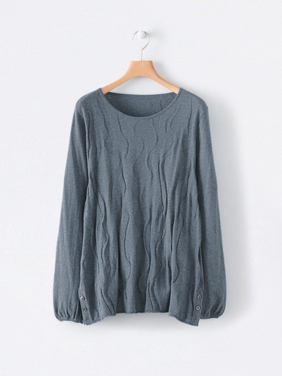 Crew Neck Casual Pleated Knit Sweater