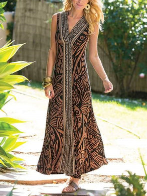 Exotic V-Neck Sleeveless Long Dress