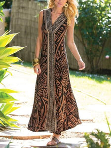 Exotic V-Neck Sleeveless Long Dress