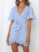 Load image into Gallery viewer, Deep V Short Sleeve Lace Irregular Dress