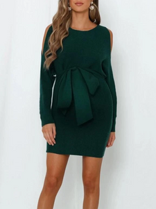 Solid Knit Lace Up Long Sleeve Cutout Maternity Dress