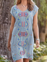 Load image into Gallery viewer, Boho Geometric Short Sleeves Mini Dress