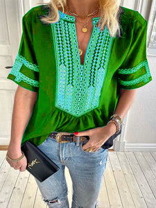 Vintage Bohemian Loose Casual V Neck Top