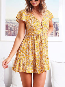 Fashion Floral V Neck Slim Mini Dresses