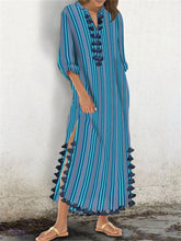 Load image into Gallery viewer, Stylish Casual Striped Slit V Neck Maxi Dresses