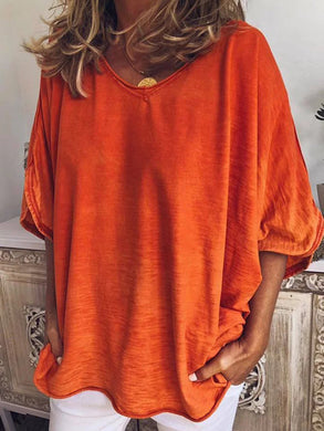 V-neck Cotton and Linen T-shirt