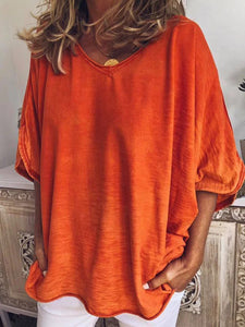 V-neck Cotton and Linen T-shirt