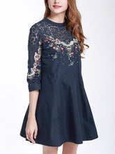 Load image into Gallery viewer, Heavy Embroidery Lace Stitching Slim Slimming Seven-point Sleeve Bottom SkirtV