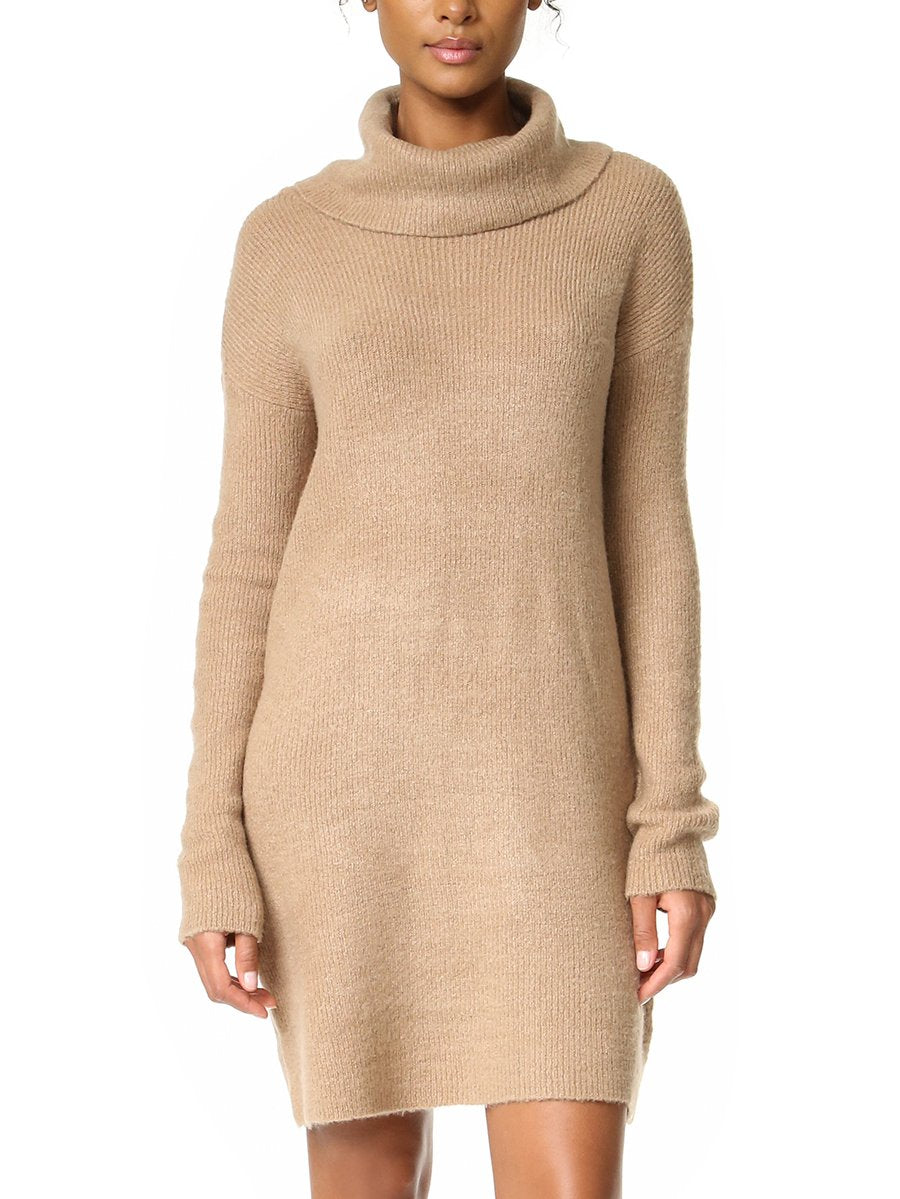 High Neck Knit Solid Color Dress