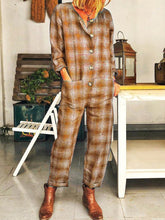 Load image into Gallery viewer, Casual Plaid Long Sleeve Jumpsuit