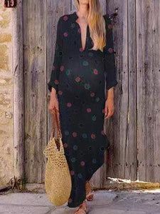 Maternity Sweet V Neck Long Sleeve Polka Dot Dress