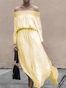 One-shoulder Striped Casual Dress