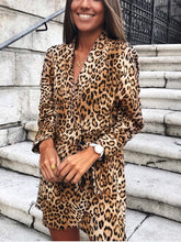 Load image into Gallery viewer, V-neck Long-sleeved Leopard Dress