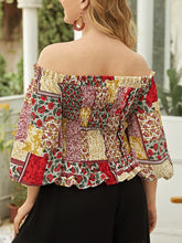 Load image into Gallery viewer, Plus Size Off Shoulder Bishop Sleeve Floral Print  Blouse