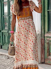 Load image into Gallery viewer, Bohemian Printed Square Ruffle Short Sleeve Panel Maxi Dresses