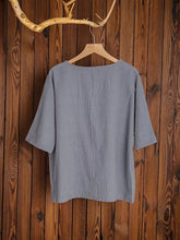 Load image into Gallery viewer, Cotton and Linen Short-sleeved V-neck Casual Top