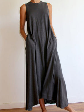 Strapless Sleeveless Round Neck Loose Casual Dress