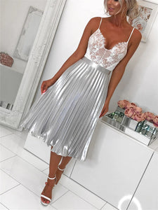 Sexy Metal Pleated Waist Skirt