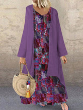 Load image into Gallery viewer, Autumn Cotton and Linen Fake Two Long Sleeve Loose Dress