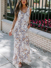 Load image into Gallery viewer, Casual Print V-neck Tie Loose Maxi Dress