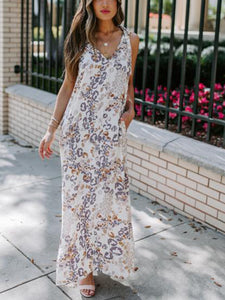 Casual Print V-neck Tie Loose Maxi Dress