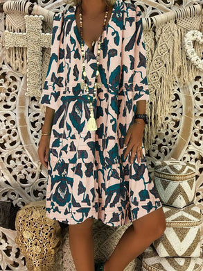 Half Sleeve V-neck Floral Printed Midi Dress