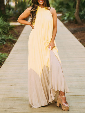 Women Bohemian Contrast Backless Sleeveless Maxi Dress