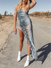 Load image into Gallery viewer, Asymmetric Maxi Dress With Sexy Snake Print Suspenders